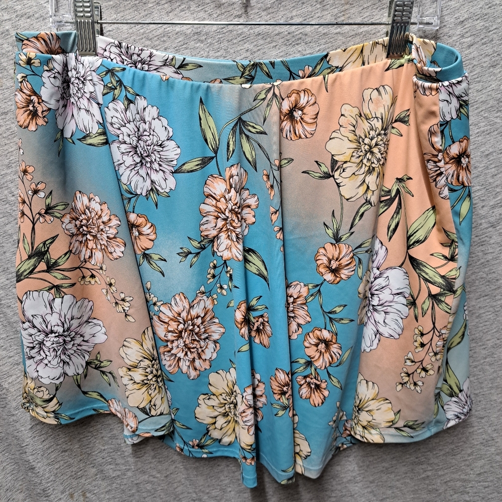 torrid Aqua Peach Cream Floral Swim Skirt - Picture 2 of 7